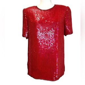 JEAN for JOSEPH Le BON Red Vintage Sequin Women’s Silk Formal Blouse Size Small
